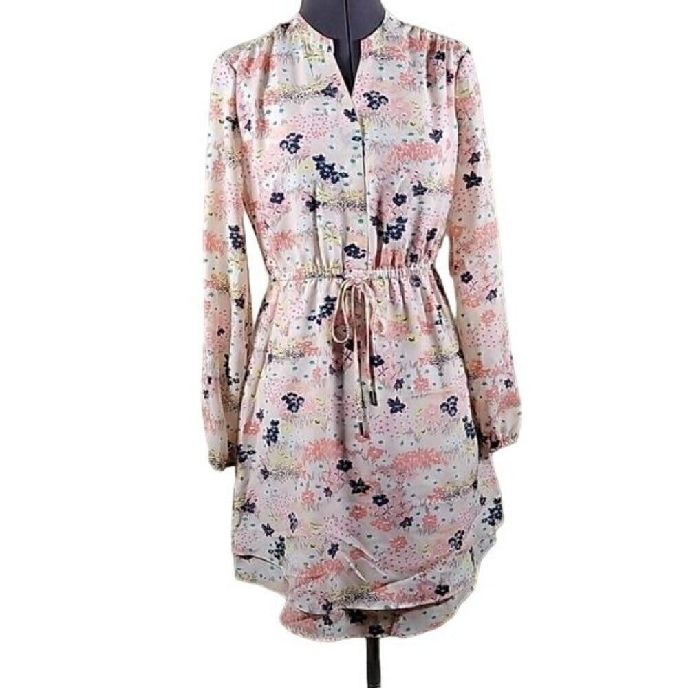 Maison Jules Floral Split Neck Shirtdress Sz S